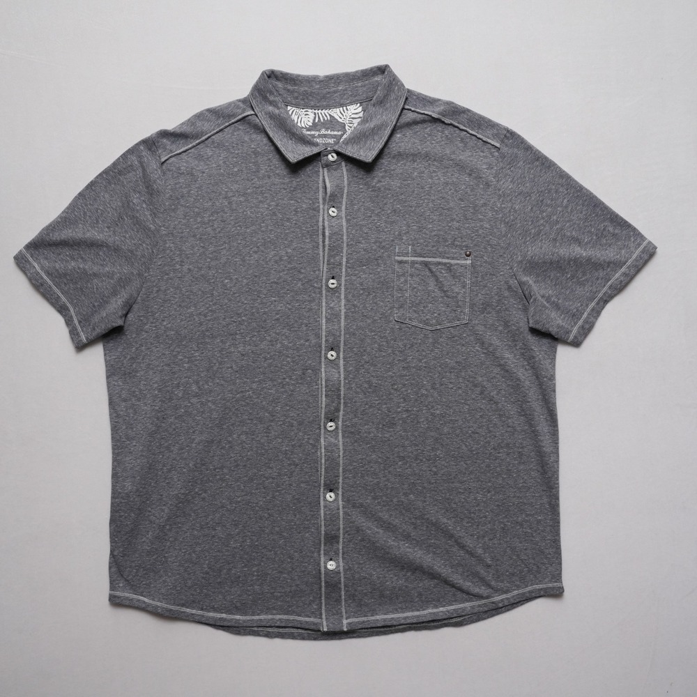 Tommy Bahama Button Up Shirt Mens XXL Gray IslandZone Short Sleeve Marl Pocket - Picture 2 of 16